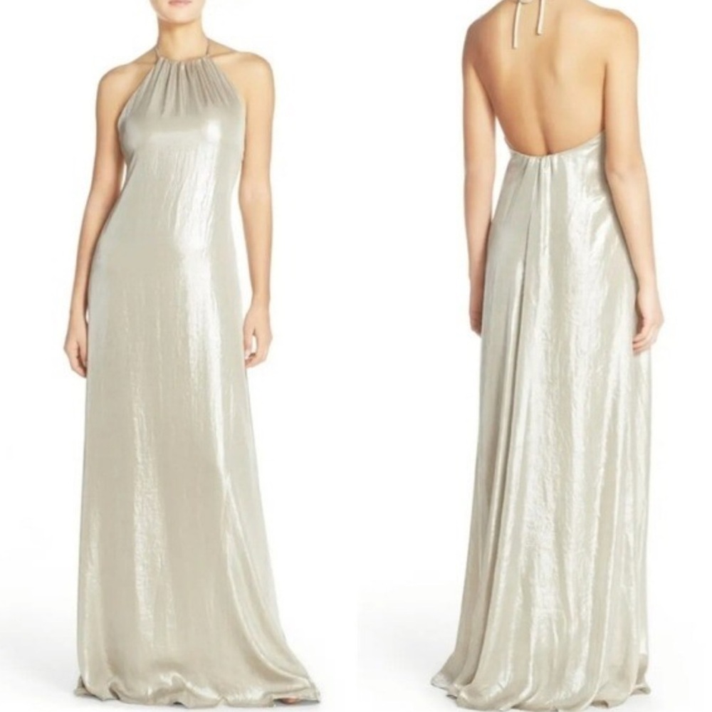 Nouvelle Amsale Jordan Open Back‎ Chiffon Halter Gown Size Small